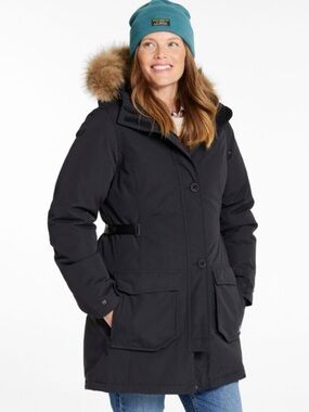 NWT LL BEAN Women’s 1X Maine Mountain Parka Coat Black Down Waterproof Faux Fur